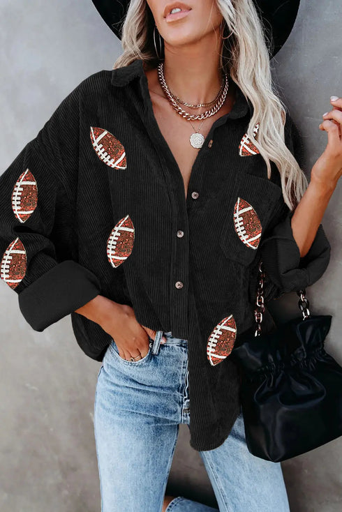 'Lainey' Sequin Corduroy Football Jacket - Celes Fashion